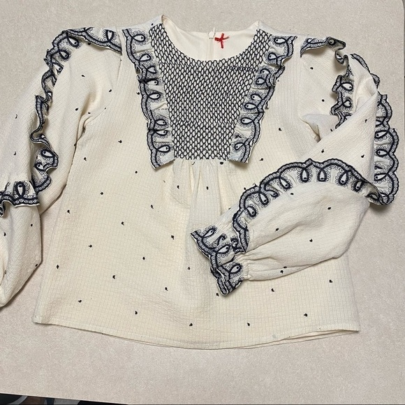 Ruffle Blouse Women’s Size Small white black Cropped Embroidered Ruffle Top - Picture 10 of 11